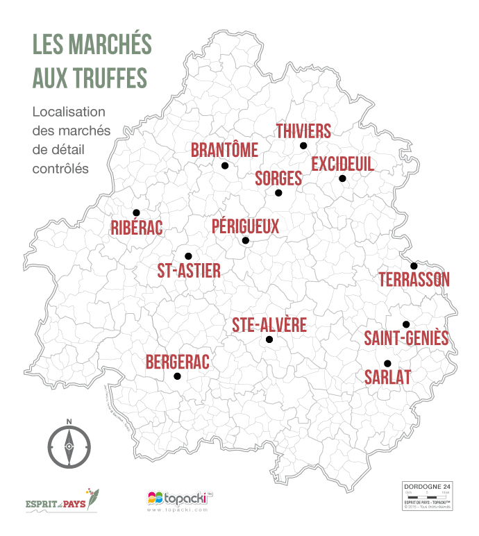 map des marchés aux truffes en Dordogne